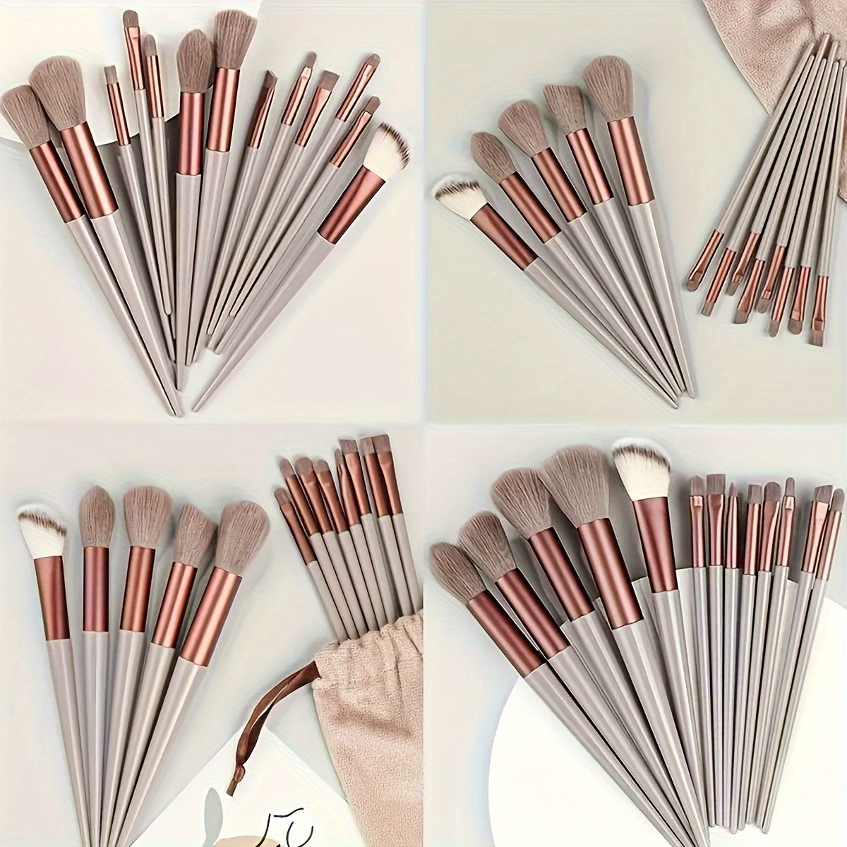 13pcs Nylon Bristle Makeup Brush Set with ABS Handle, Allergy-Free, Unscented, Multi-Use for Foundation, Eyebrow, Concealer, Eyeshadow, Travel & Daily Makeup, Includes Storage Bag